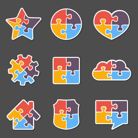 Set of different puzzle objects with four piecesのイラスト素材