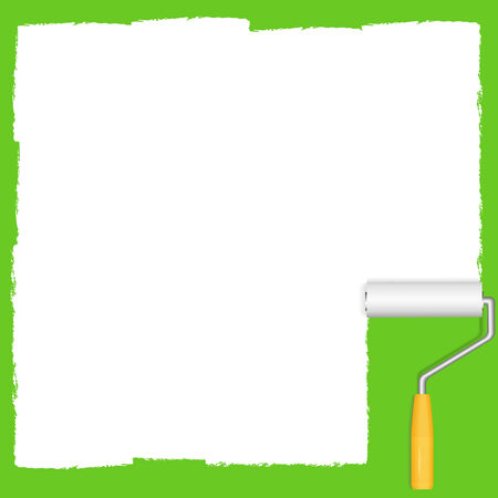 White paint and roller on green background, vector eps10 illustrationのイラスト素材
