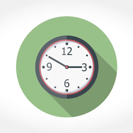 Clock icon in circle, flat design with long shadow, vector eps10 illustrationのイラスト素材