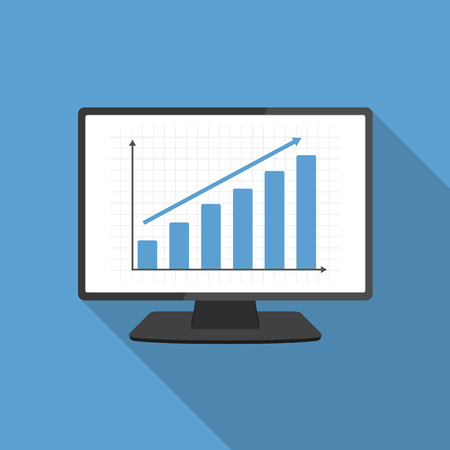 Computer monitor with bar graph, flat designのイラスト素材