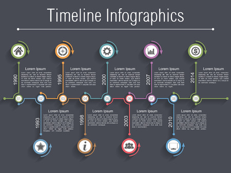Timeline infographics design template with nine elementsのイラスト素材