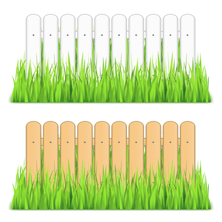 White and brown fences in grassのイラスト素材