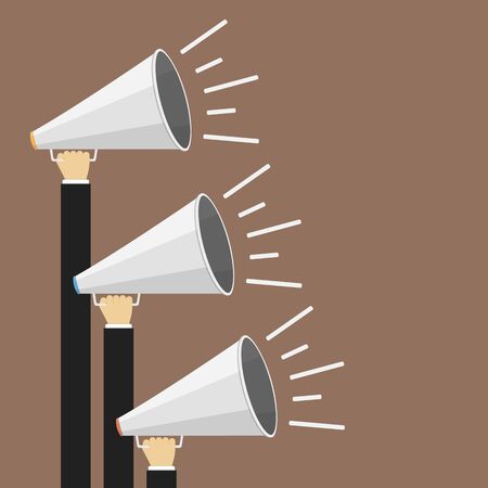Three hands with megaphones, promotion conceptのイラスト素材