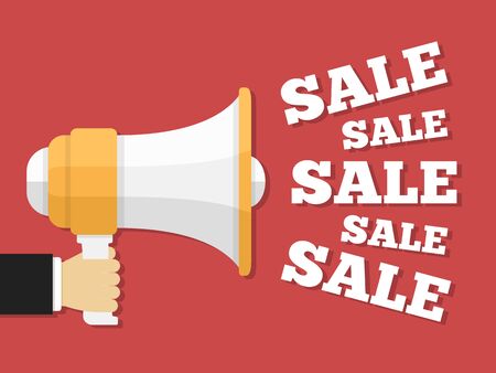 Hand holding megaphone with sale words, promotion conceptのイラスト素材