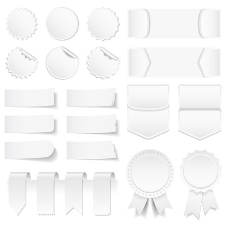 Blank white price tags, stickers, labels, banners and ribbonsのイラスト素材