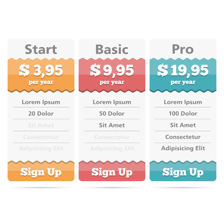 Pricing table design template for webのイラスト素材