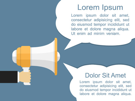 Megaphone with two speech bubbles, flat design, vector eps10 illustrationのイラスト素材