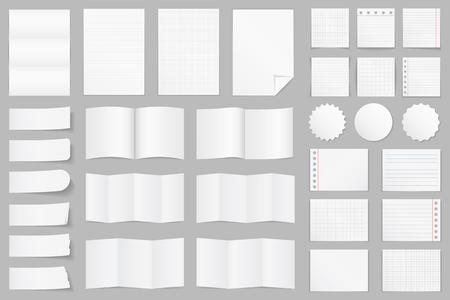 Collection of different paper - A4 paper, folded paper, brochure templates, stickers, notes