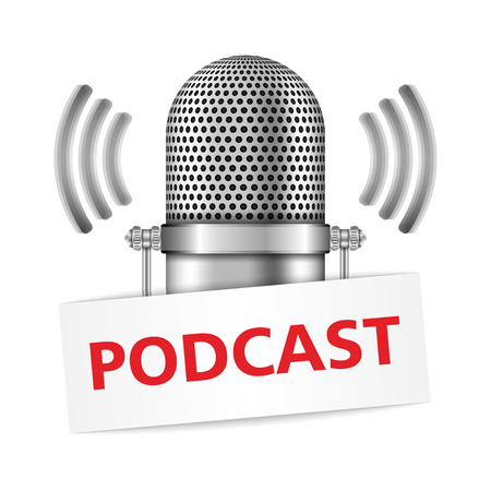 Microphone with podcast bannerのイラスト素材