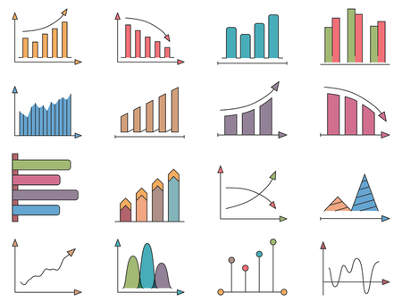 Graphs and charts, set of colored iconsのイラスト素材