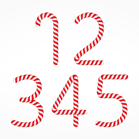 Candy canes numbers set 1, one, two, three, four and fiveのイラスト素材