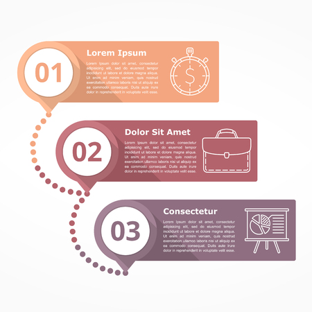 diagram with three steps with numbers and line iconsのイラスト素材