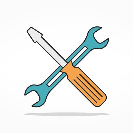 Service flat line icon, screwdriver and wrenchのイラスト素材