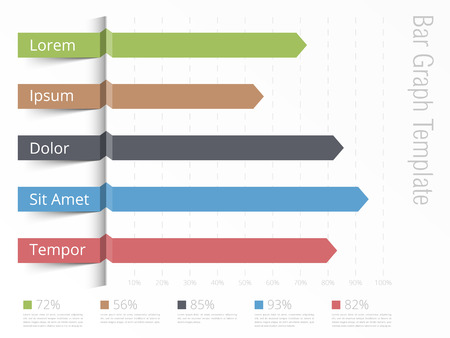 Bar graph template, horizontal bars showing different value of percents on the graph, business infographics templateのイラスト素材