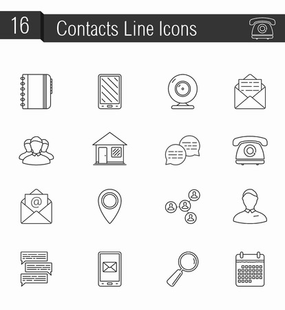 Set of 16 contacts thin line iconsのイラスト素材