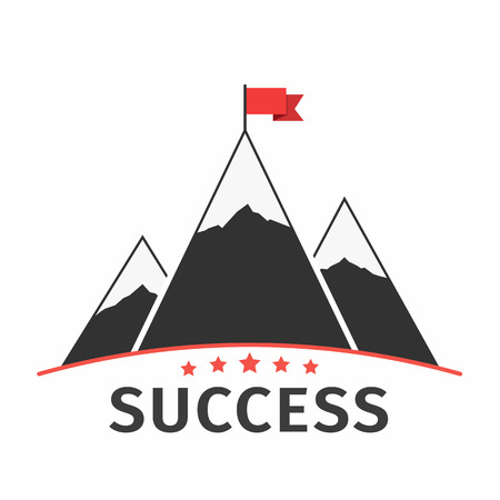 Mountains with flag emblem or logo, success or mission conceptのイラスト素材