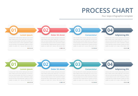 Process chart, flow chart template, infographics design elements with numbers, and text, business infographics, workflow, steps, optionsのイラスト素材
