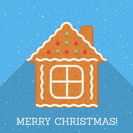 Gingerbread house on blue background with Merry Christmas congratulationのイラスト素材