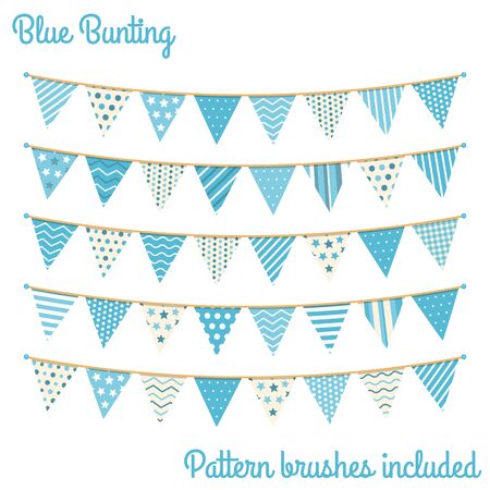 Blue bunting, design elements for decoration of greetings cards, invitations etcのイラスト素材