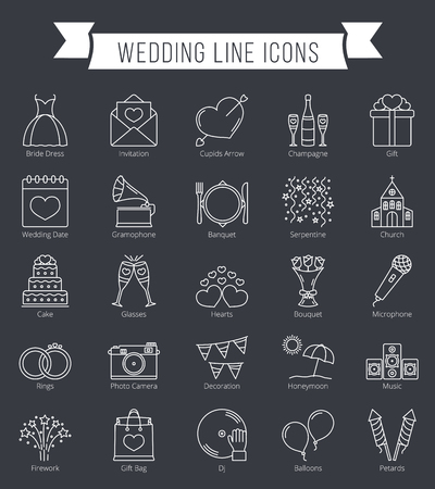 25 Wedding line icons, can be used for Valentine's dayのイラスト素材
