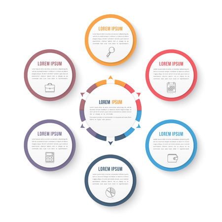 Circle infographic template with six elements, steps or options, workflow or process diagramのイラスト素材