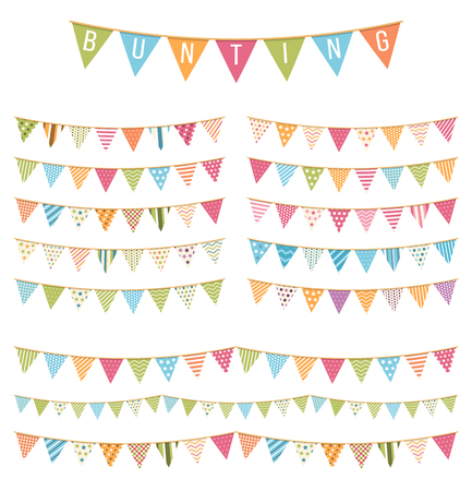 Different colorful bunting for decoration of invitations, greeting cards etc, bunting flagsのイラスト素材