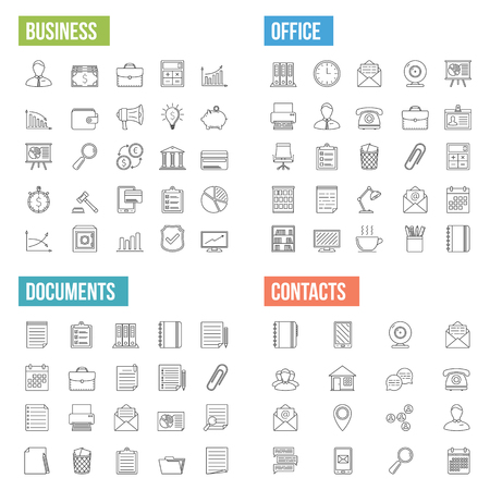 Business, office, documents and contacts line iconsのイラスト素材
