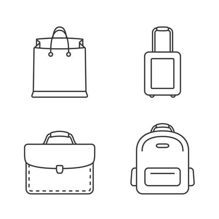 Four bags line icons - shopping bag, suitcase, briefcase, backpack, vector eps10 illustrationのイラスト素材