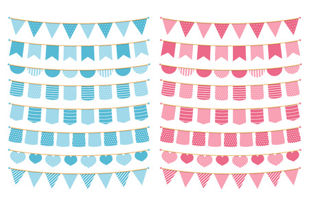 Blue and pink bunting on white background, vector eps10 illustrationのイラスト素材