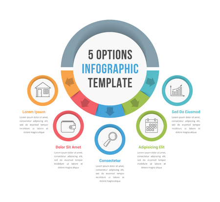 5 Options infographic template with line icons for presentations, reports, brochures etc, can be used as steps, workflow, process, vector eps10 illustrationのイラスト素材