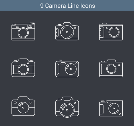 9 Camera line icons on white background, vector eps10 illustrationのイラスト素材