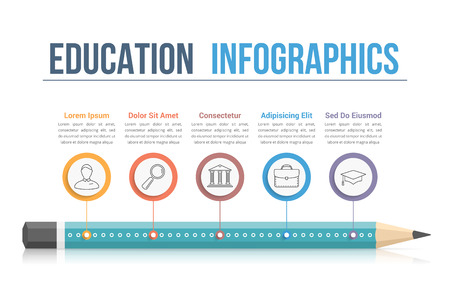 Pencil with icons and text, education infographics, workflow, process designのイラスト素材