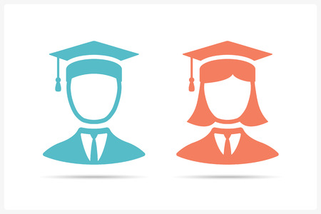 Students icons in graduation cap, man and woman icons, vector eps10 illustrationのイラスト素材