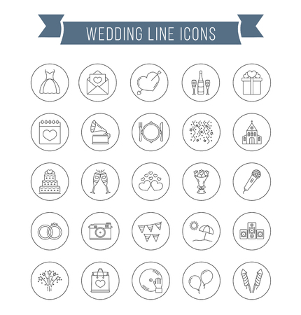 25 Wedding line icons, can be used for Valentine's day, vector eps10 illustrationのイラスト素材