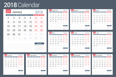 2018 Calendar template, planner, 12 pages, vector eps10 illustrationのイラスト素材