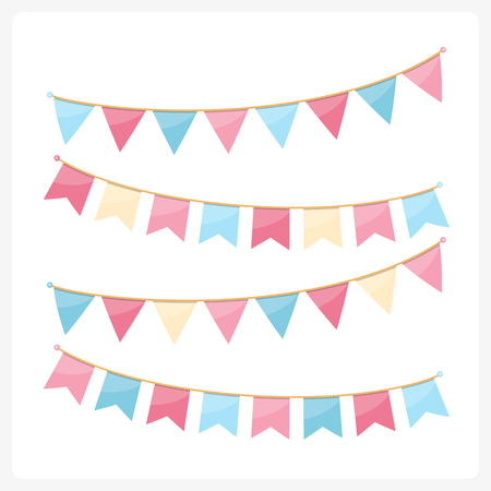 Colorful bunting for decoration of invitations, greeting cards etc, bunting flags, pink and blue colors, vector eps10 illustrationのイラスト素材
