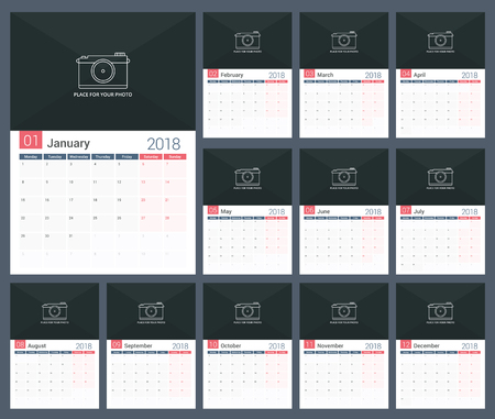 2018 Calendar template, planner, 12 pages, vector eps10 illustration.のイラスト素材