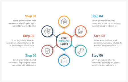 Circle infographics template with six elements, can be used as process diagram, steps, options, vector eps10 illustrationのイラスト素材