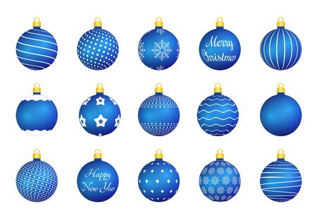 15 Blue Christmas balls with different textures.のイラスト素材
