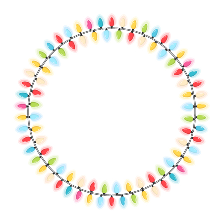 Circle made of Christmas lights, white backgroundのイラスト素材
