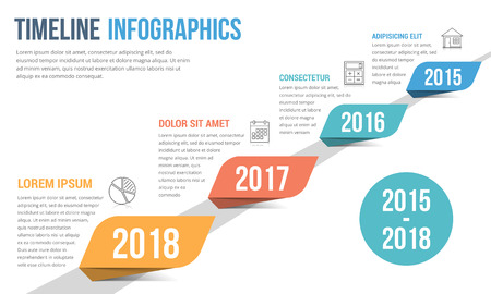 Timeline infographics template with diagonal line and four pointersのイラスト素材