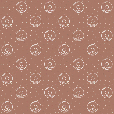 Brown square seamless pattern with donuts, line icons style, vector illustrationのイラスト素材