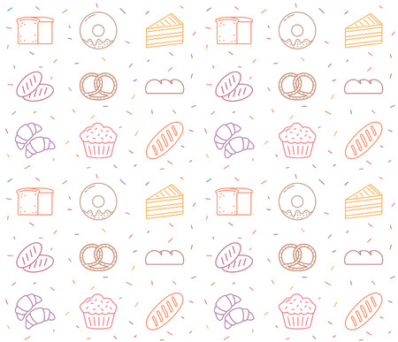Seamless pattern for bakery with colored line iconsのイラスト素材