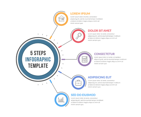 Infographic template with five steps or options, workflow, process diagramのイラスト素材