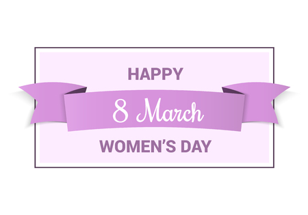 Happy women's day, 8 march card with pink ribbon and frame isolated on plain background.のイラスト素材
