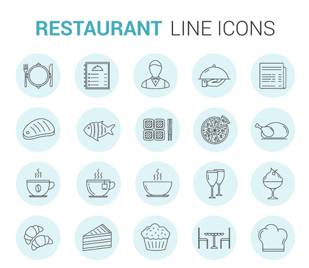 Restaurant and cafe - 20 line iconsのイラスト素材