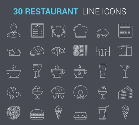Restaurant and cafe - 30 line iconsのイラスト素材