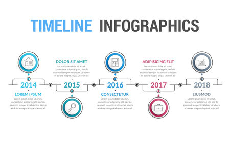 Timeline infographics template from year 2014 to 2018のイラスト素材