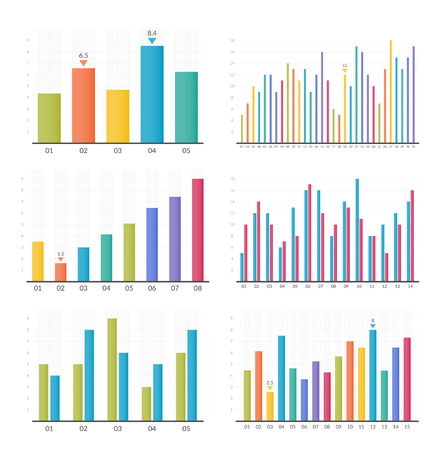 Colorful bar graphs, six different stylesのイラスト素材
