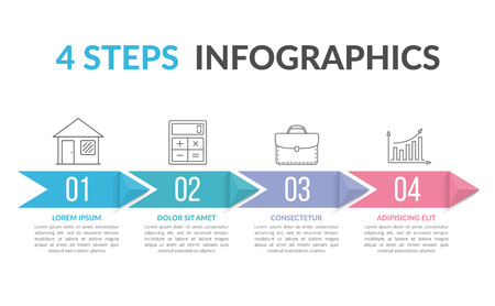 Infographic template with four steps with arrowsのイラスト素材